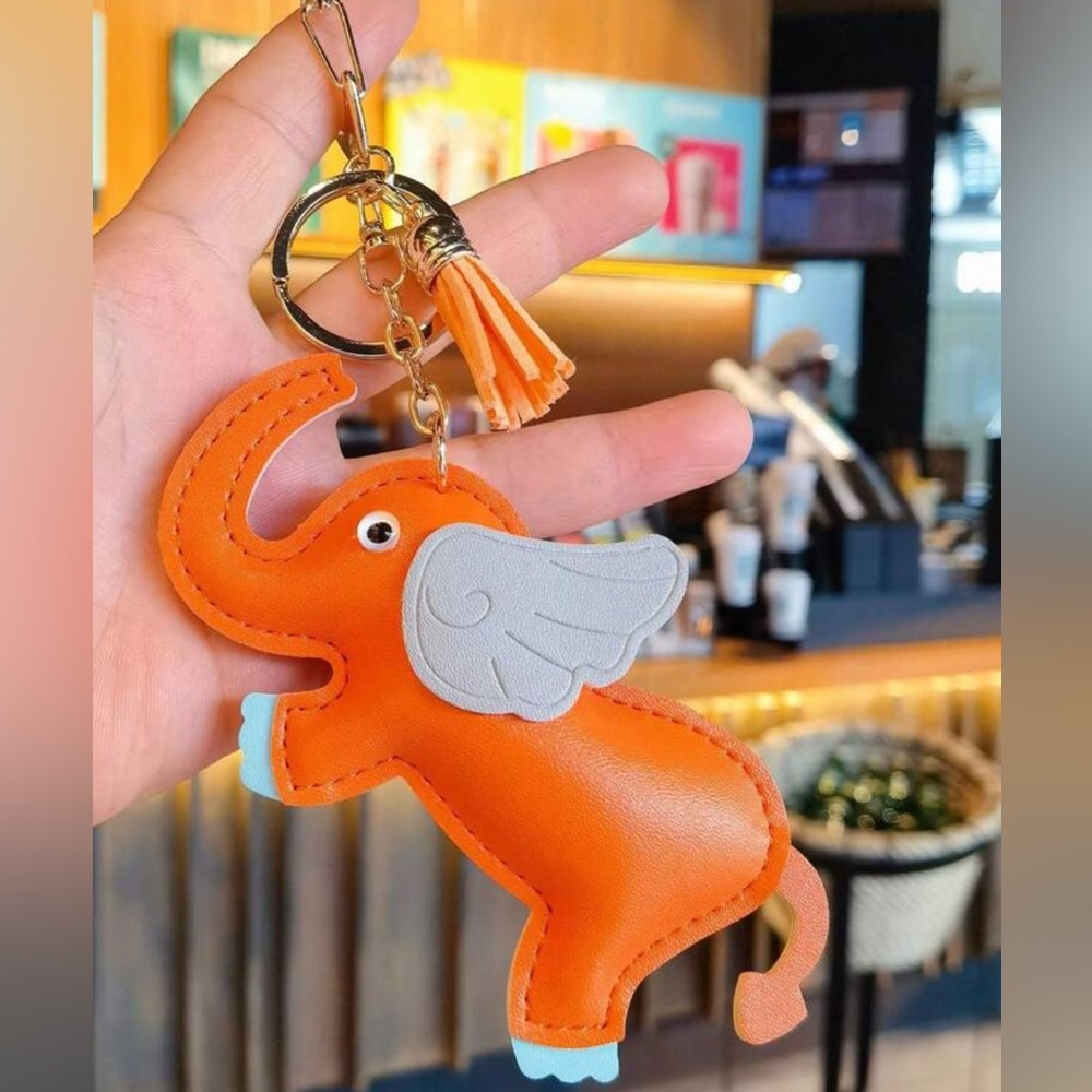 Orange Elephant Keychain with Tassel